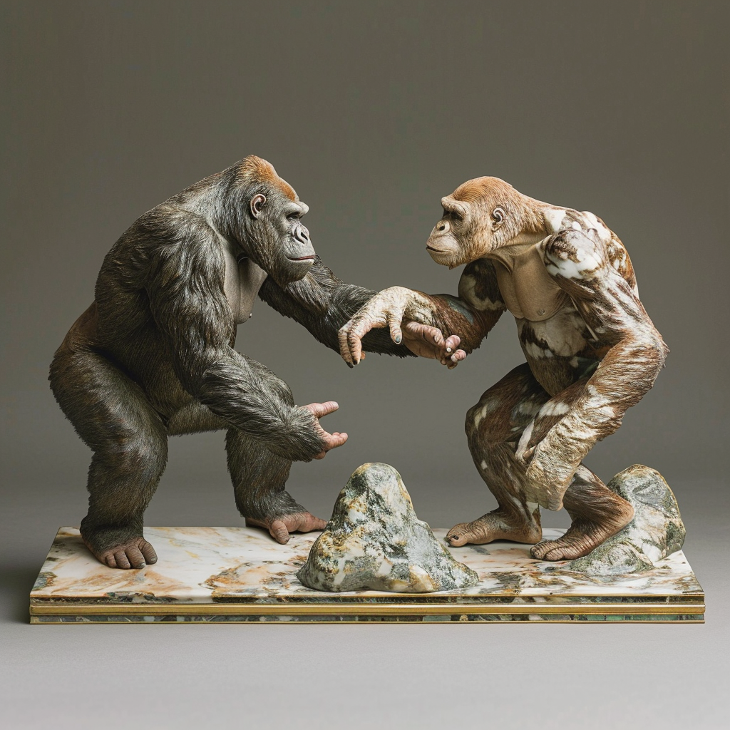 Roman Marble Sculpture Silverback Gorilla Bonobo Natural Poses