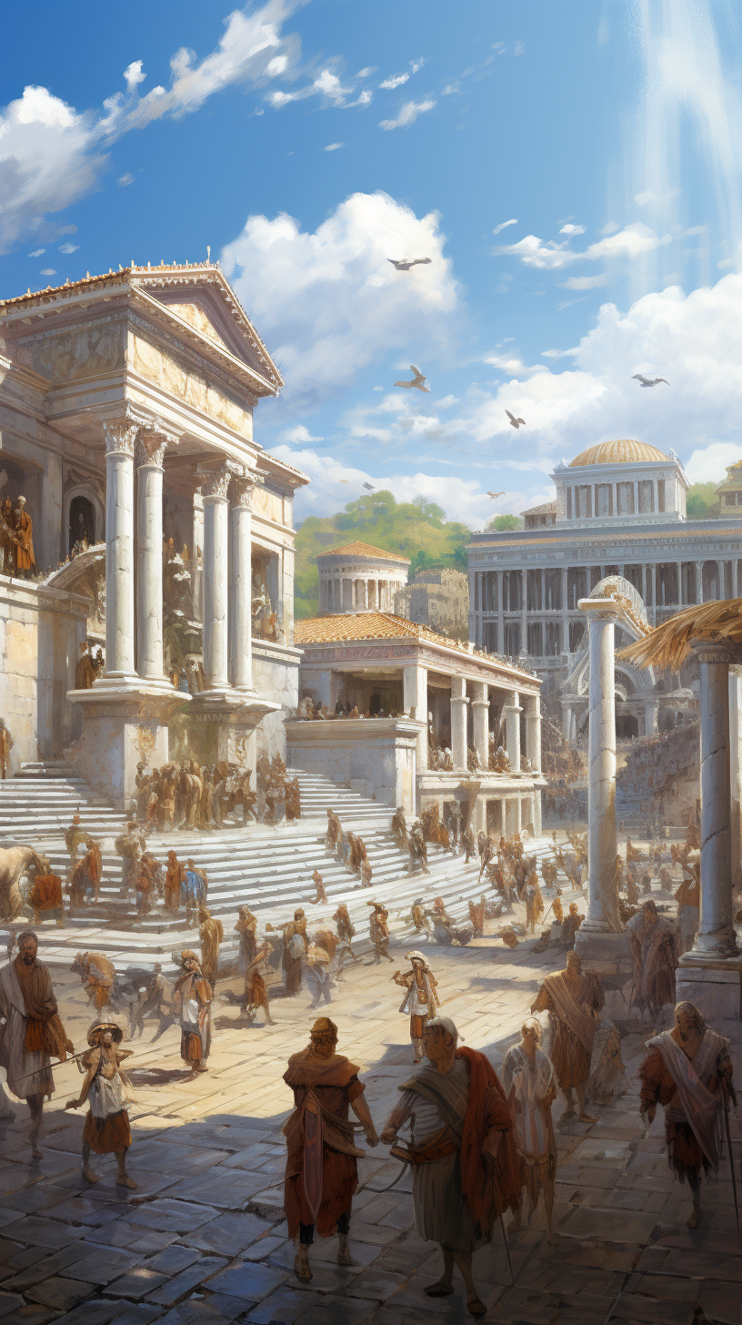 Ancient Romans gathering in a square