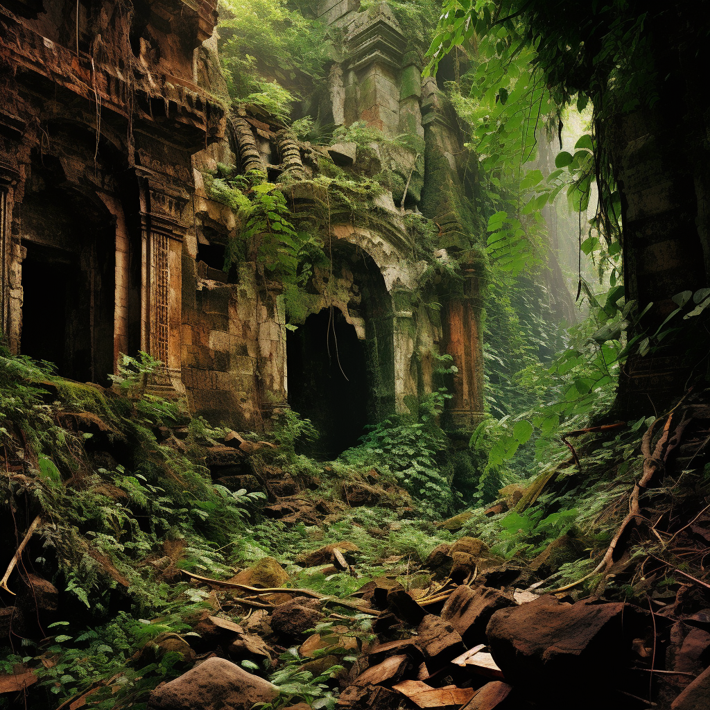 Ancient ruin nestled amid urban decay