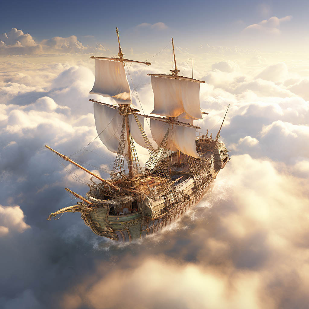 Ancient ship in cloud sea