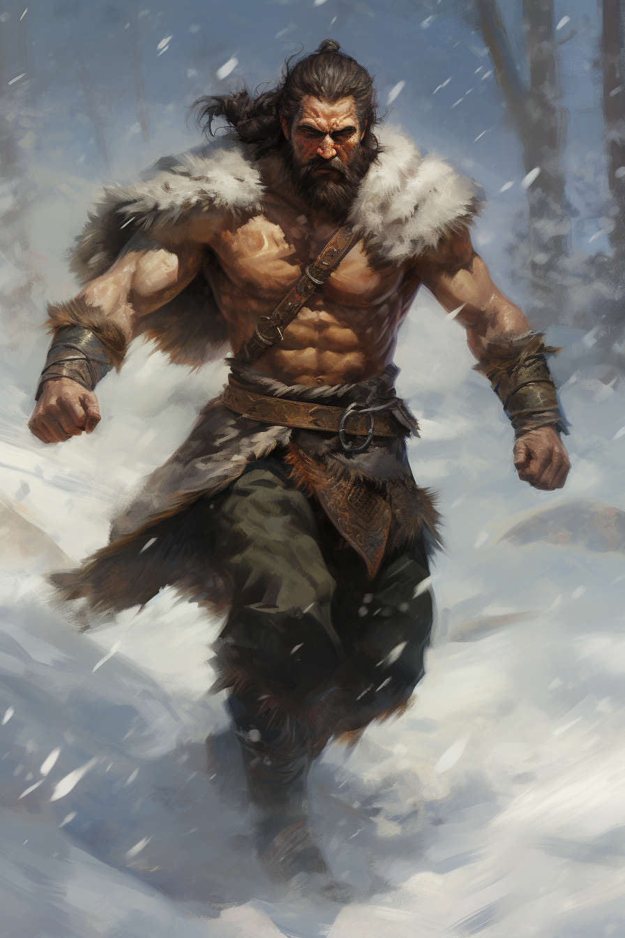 Realistic depiction of an ancient slavic warrior in dynamic pose