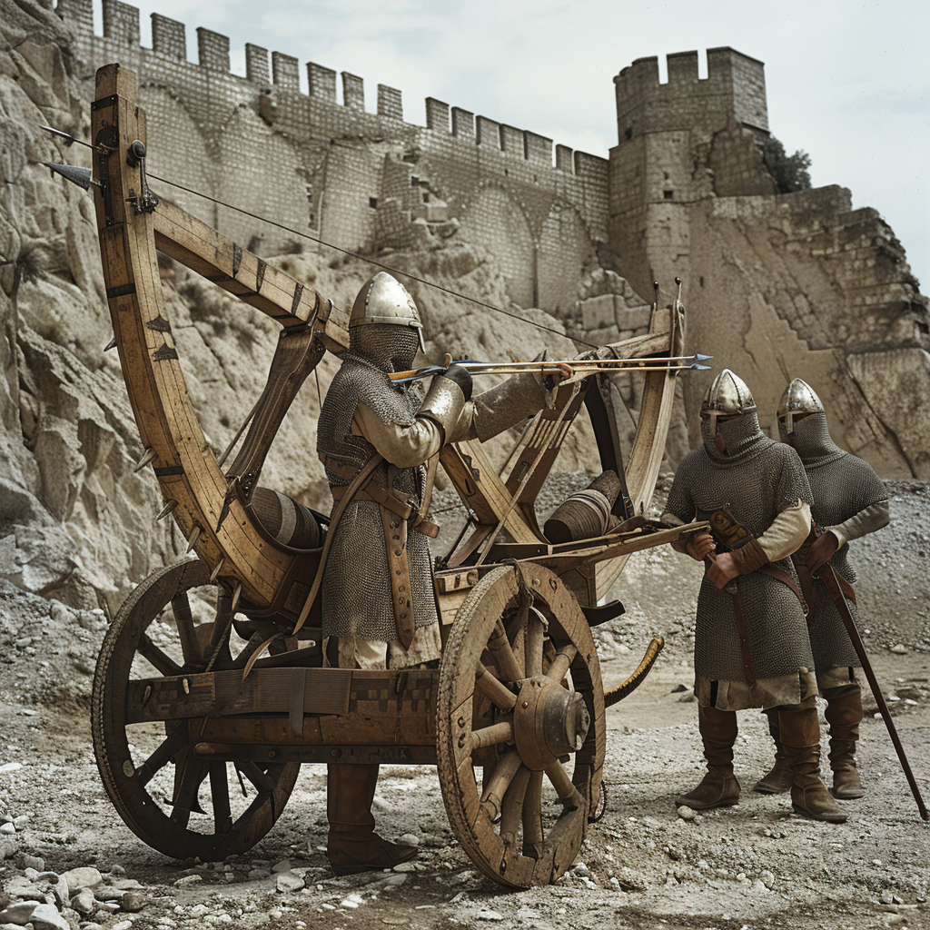 Sassanian soldiers large crossbow fortress attack