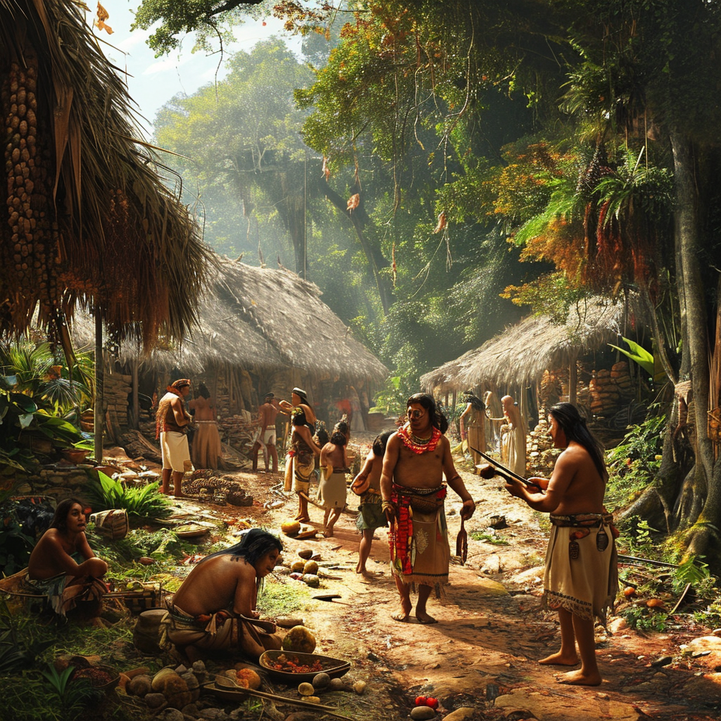 Ancient South Americans engaging in community duties