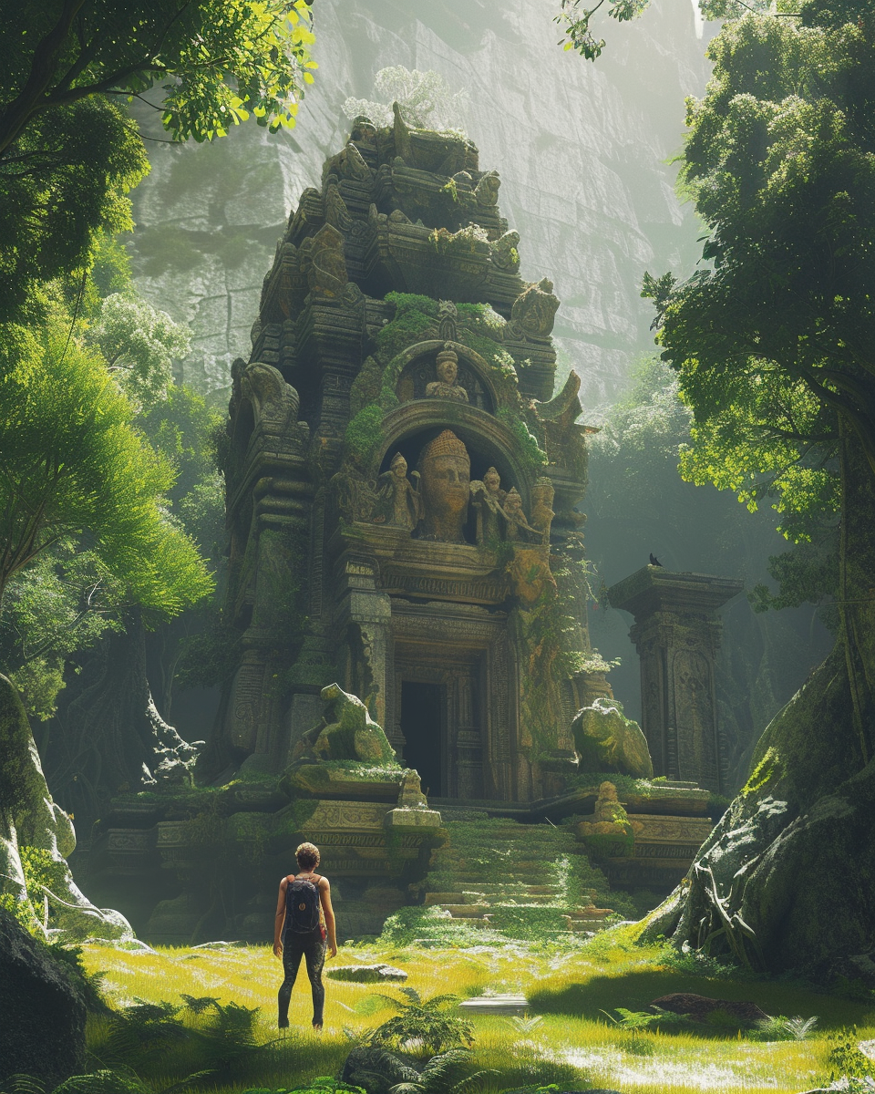 Statue temple in green forest