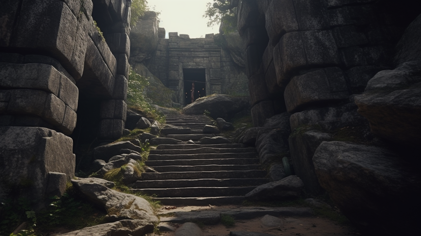 Ancient Stone Gate on Cliff with Stairs