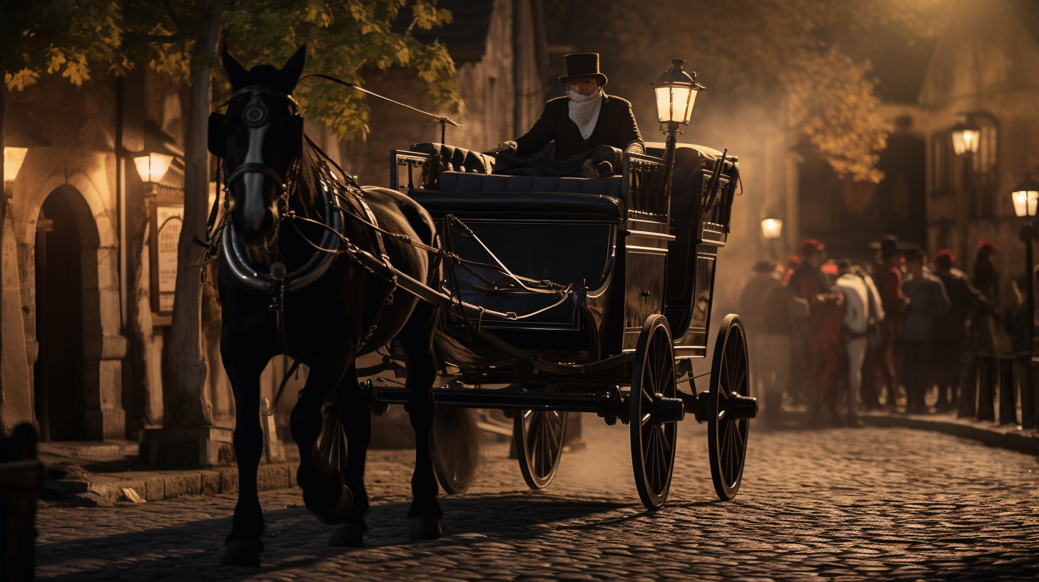 Elegant horse-drawn carriage in an ancient town