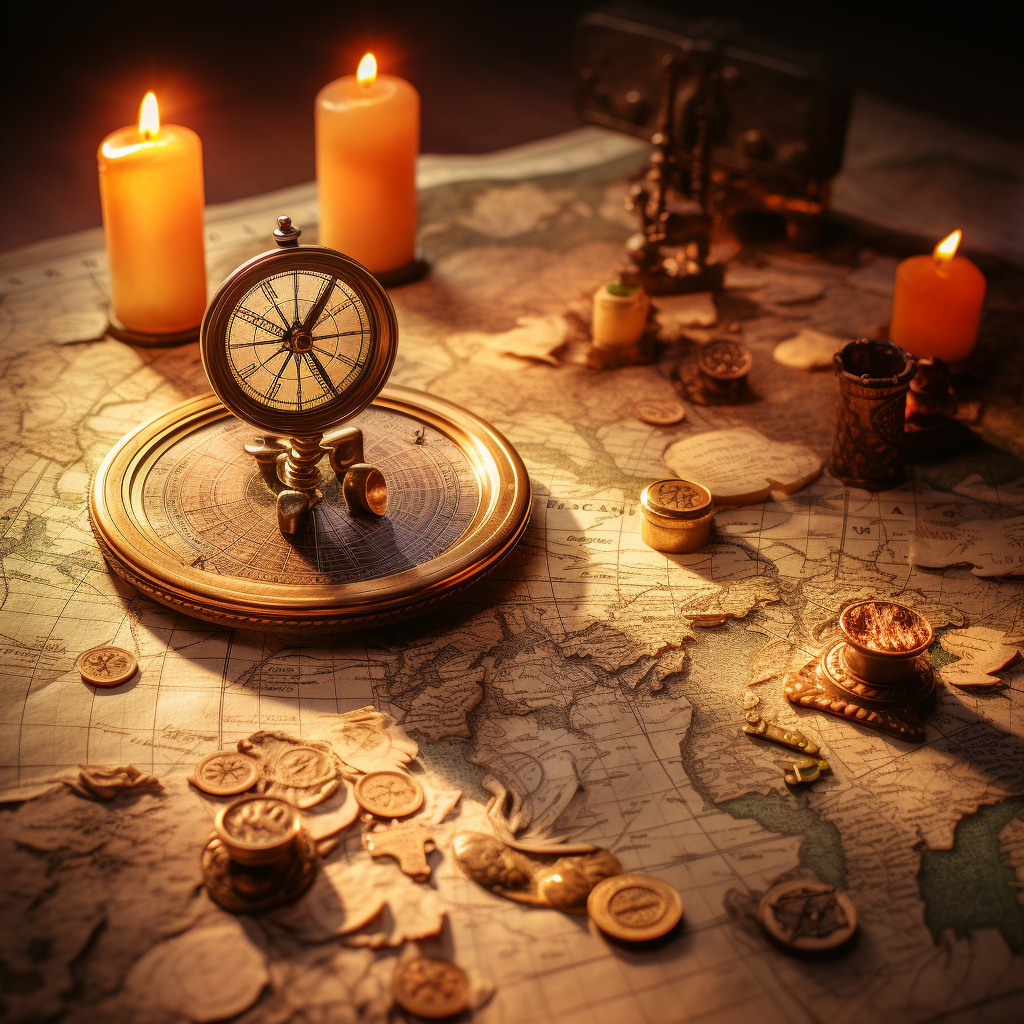 Ancient Treasure Map on Wooden Table