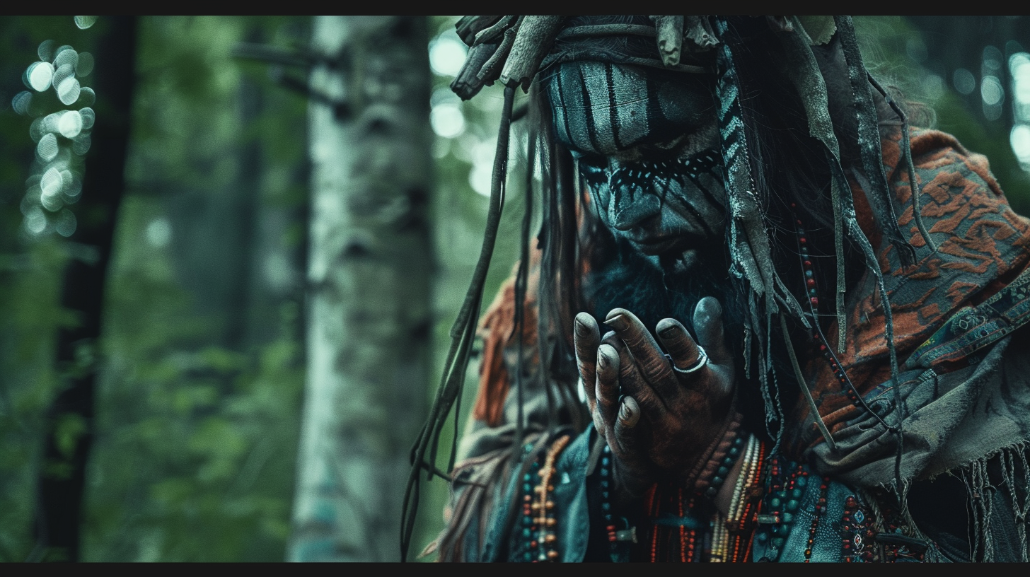 Ancient Tribe Praying Shamanic Demon