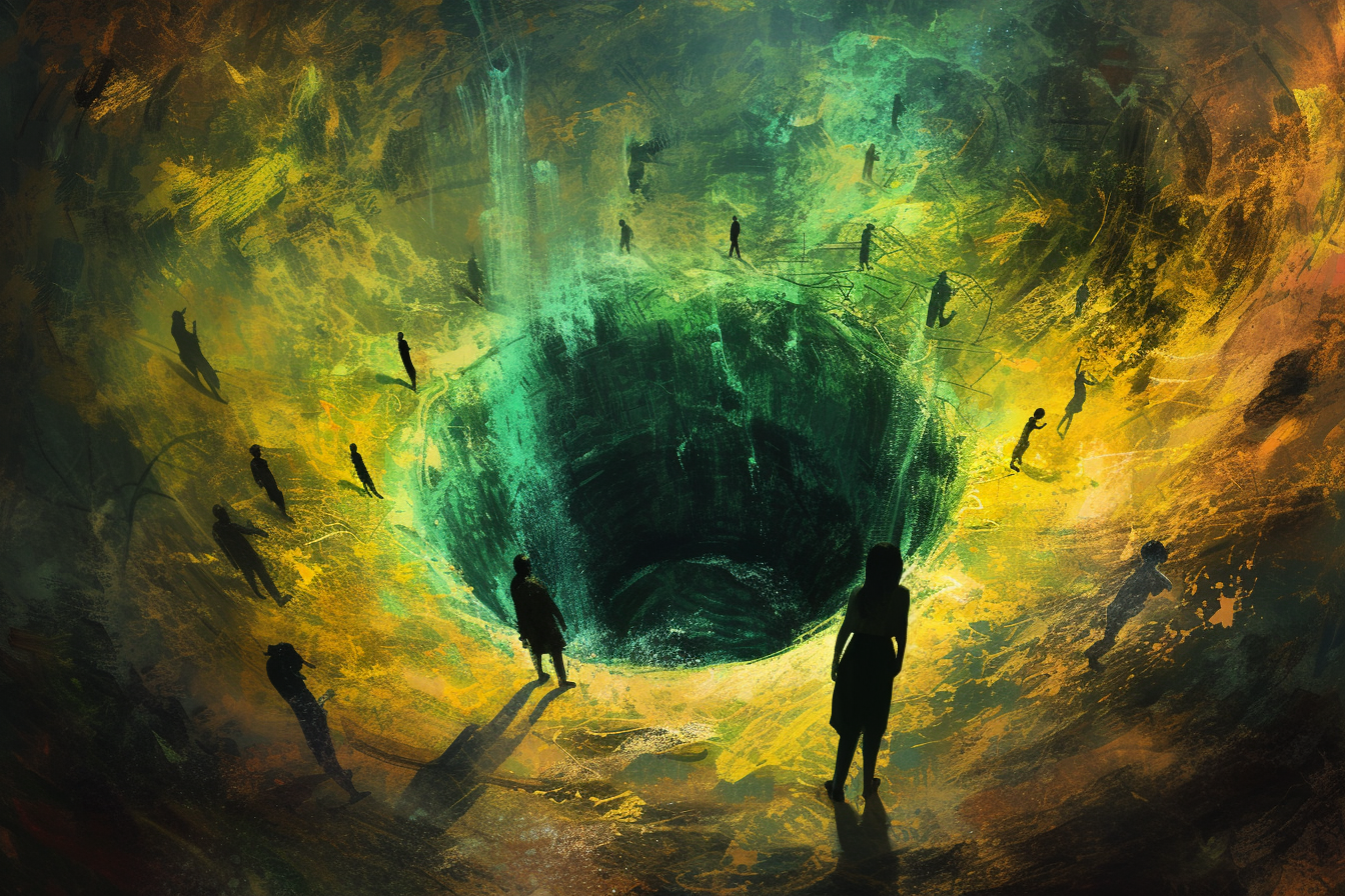 Ancient Well with Shouting People in Fantasy Colors