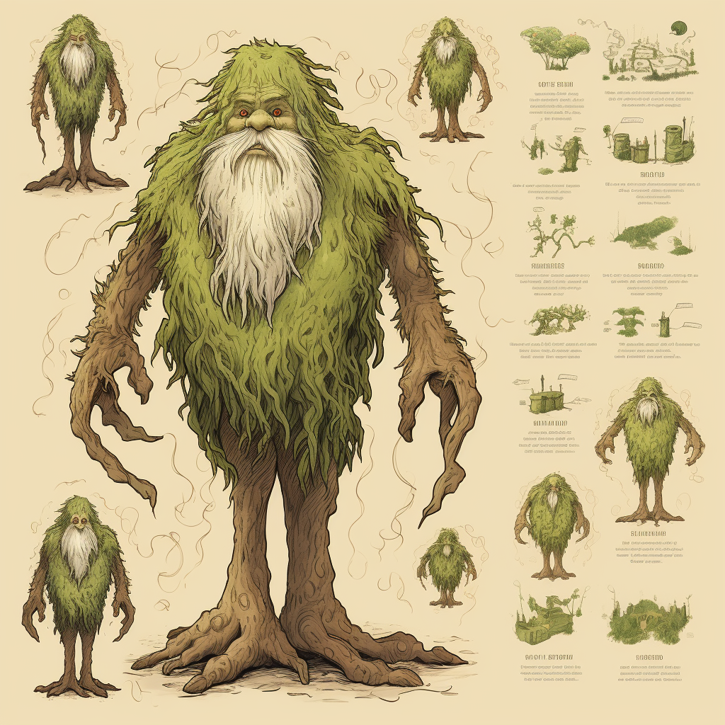 Illustration of Ancient Willow Tree Character with Expressive Face