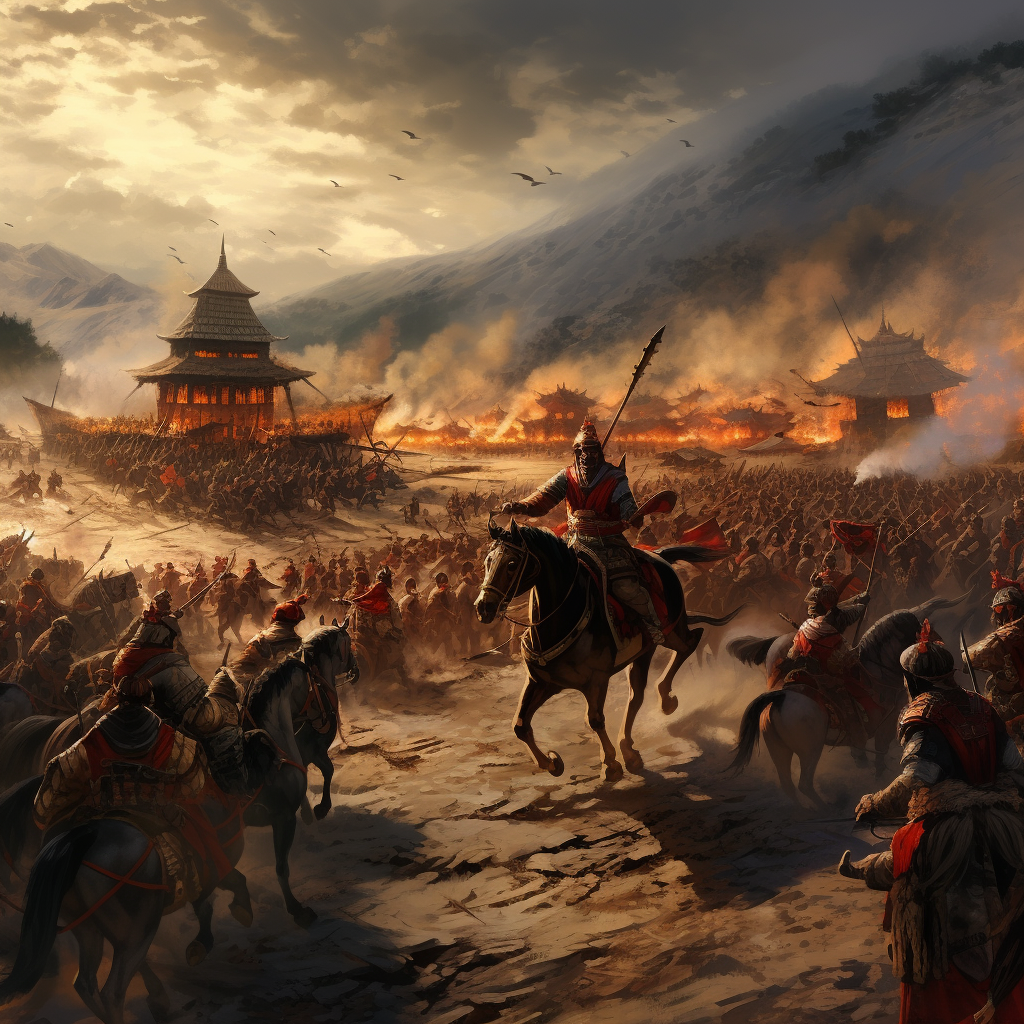 Ancient Asian military campaign illustration