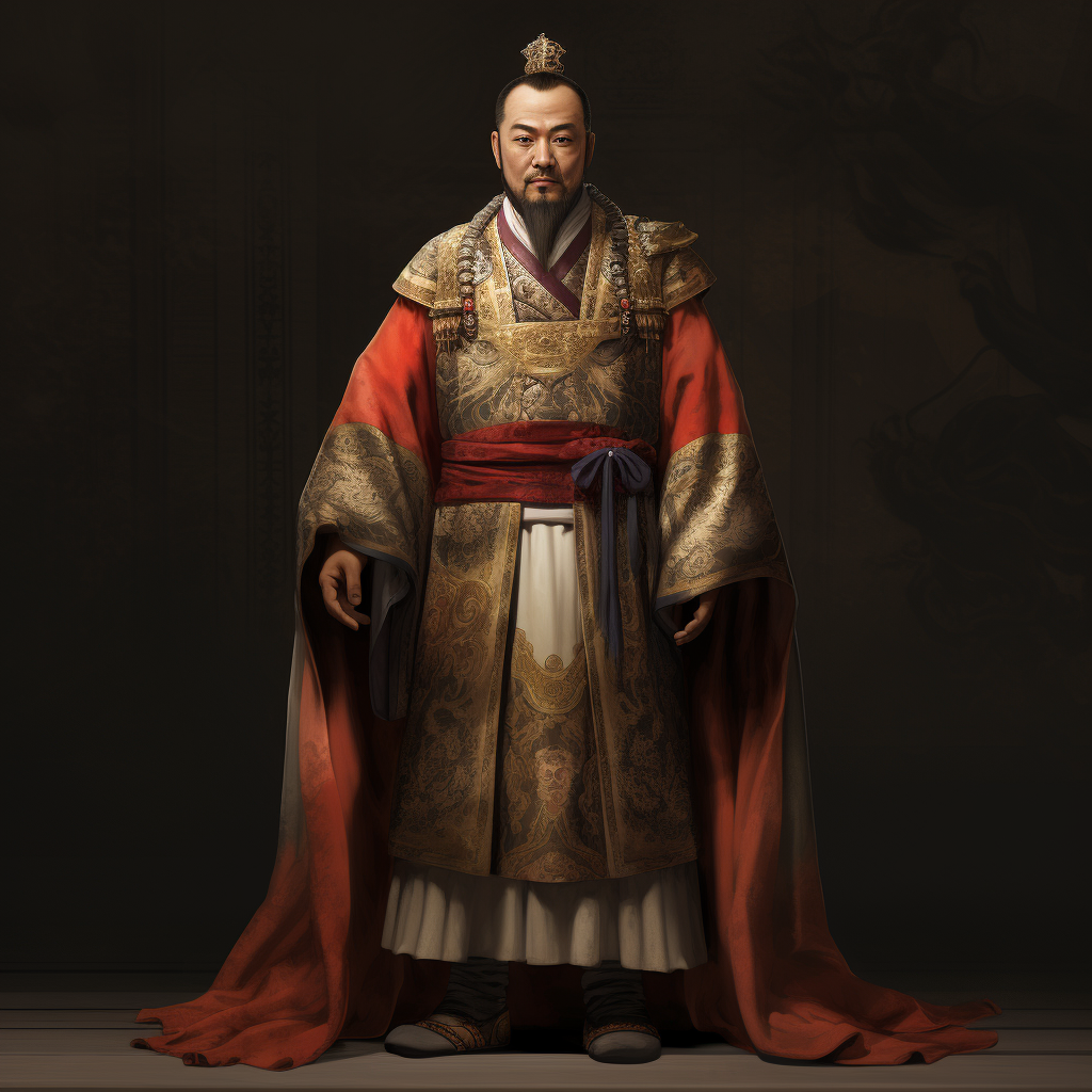 Ancient Asians in royal robes attire