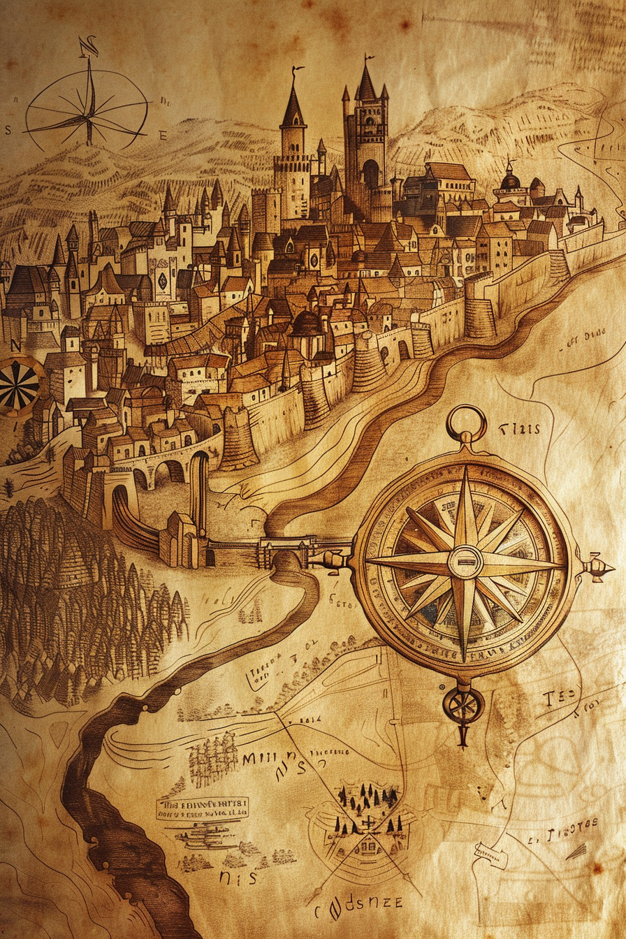 Hand-drawn ancient city map