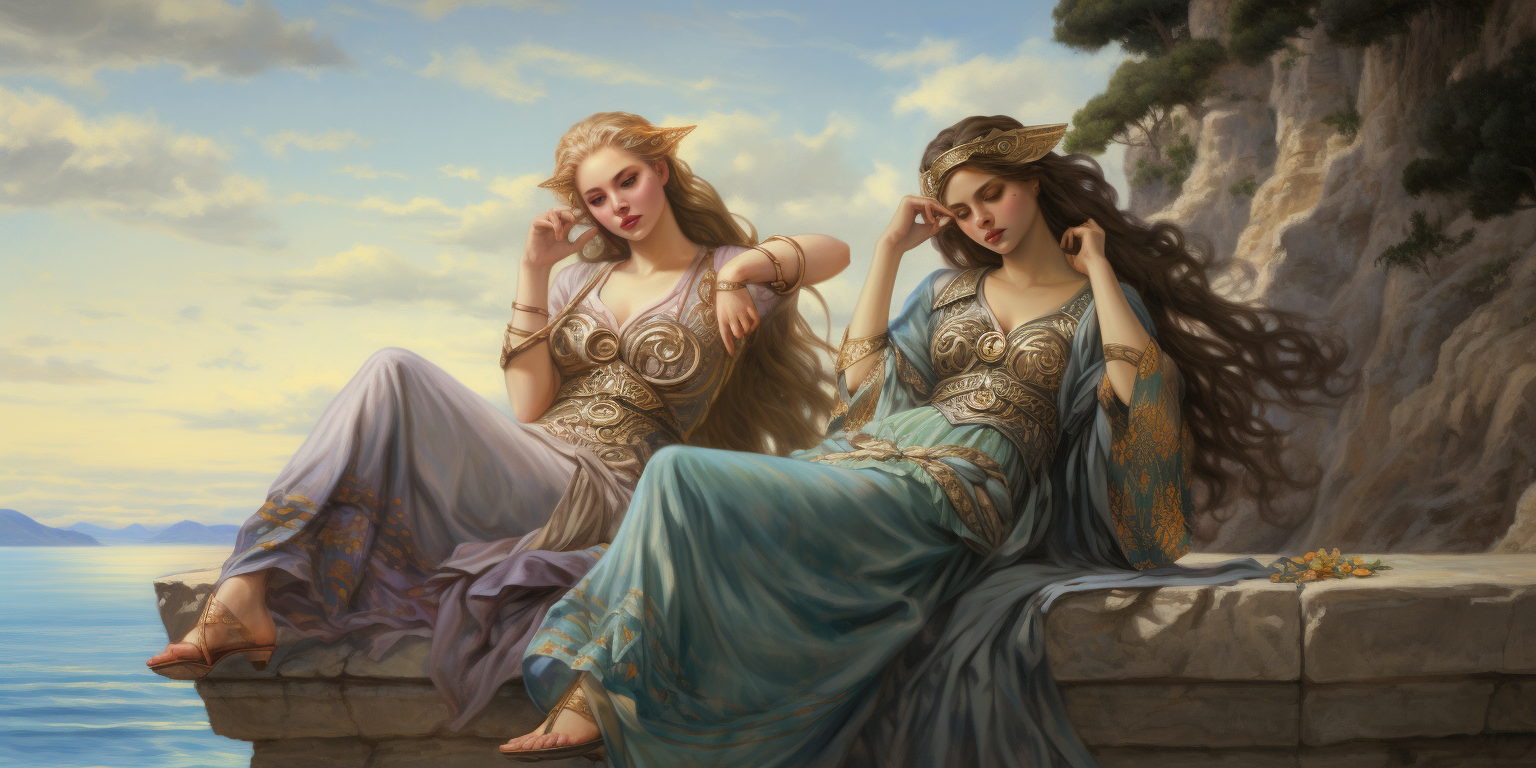 Three ancient goddesses by the sea