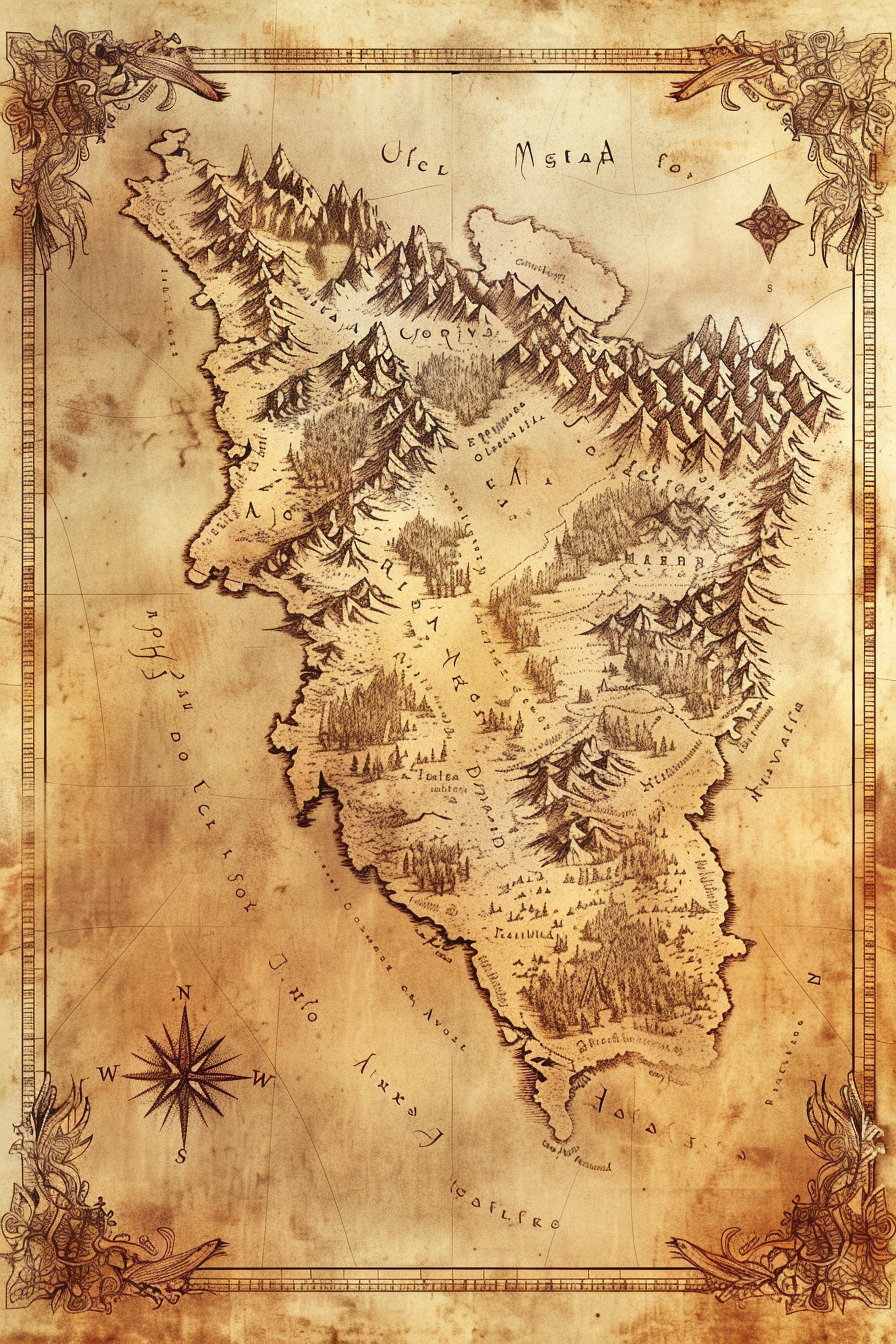 Detailed hand-drawn mythical continent map