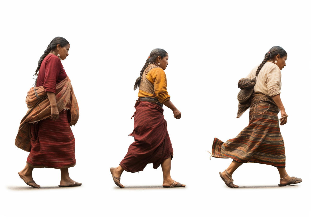 Three ancient Mayan women walking