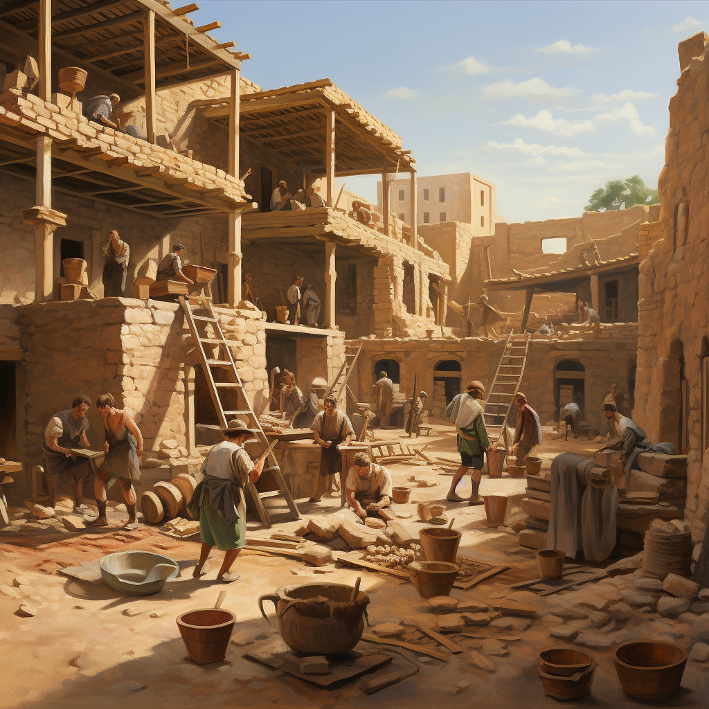 Ancient Roman workers building a structure