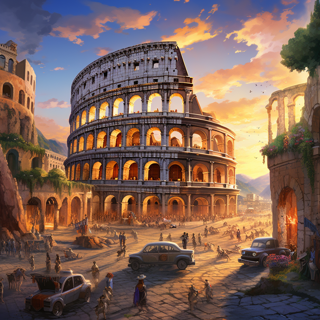 Vibrant Ancient Rome Colosseum and Citizens