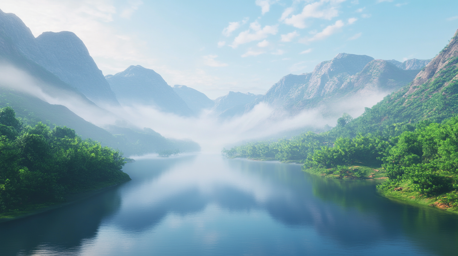 Misty Saraswati River Indian Mountains