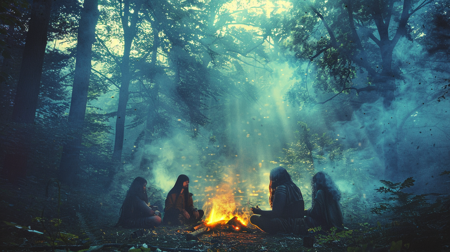 Nomadic Tribe Praying in Woods