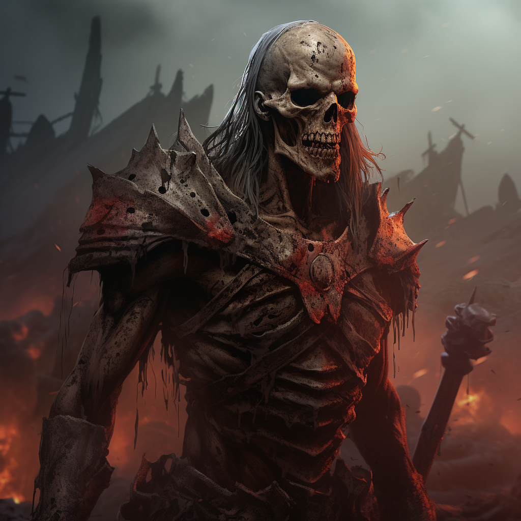 Dark fantasy art of ancient warlord zombie