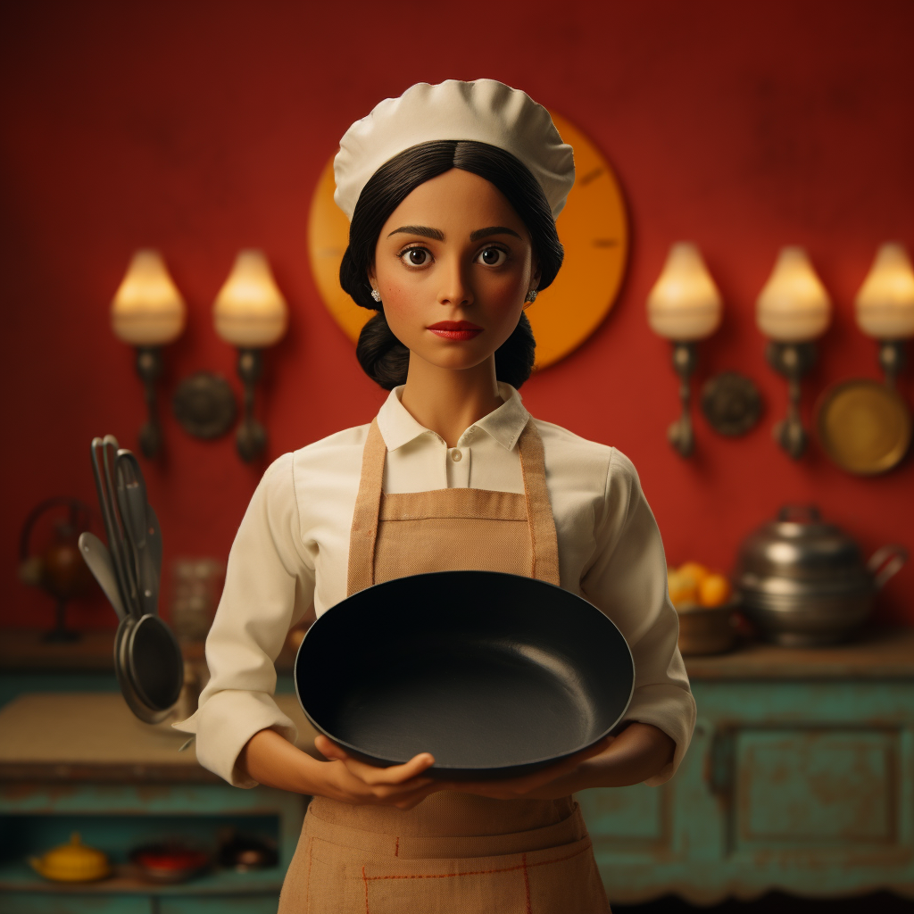 Hispanic Female Cook Holding a Pan