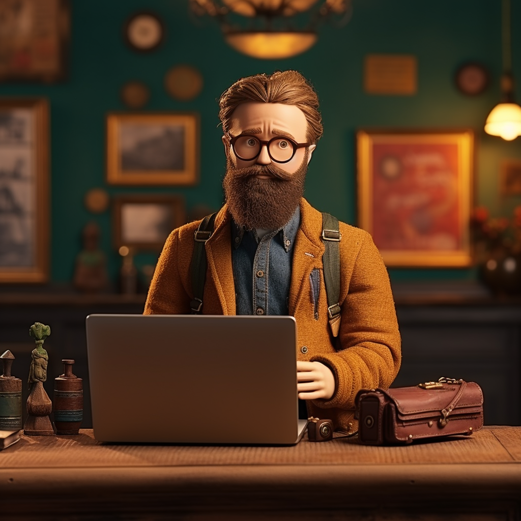 Engineer holding laptop with glasses and beard