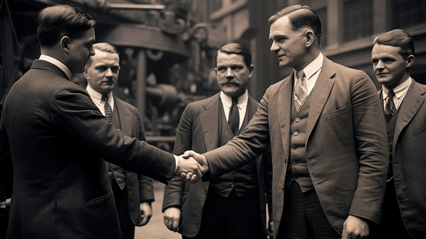 Andrew Johnson shaking hands in European Classicism style