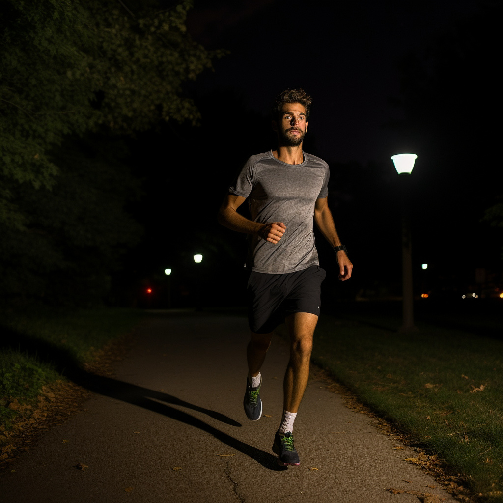 Andrew Huberman jogging on a nighttime trail