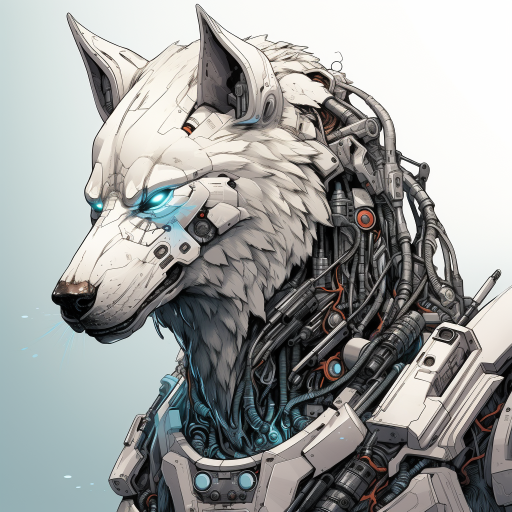 Detailed white android wolf amalgam comic HQ