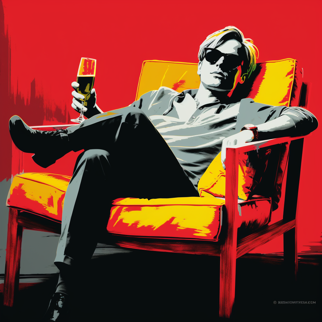 Andy Warhol reclining with wine