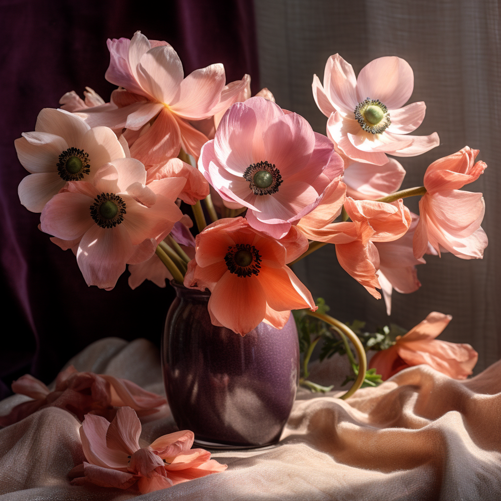 Anemone flowers resting on a table