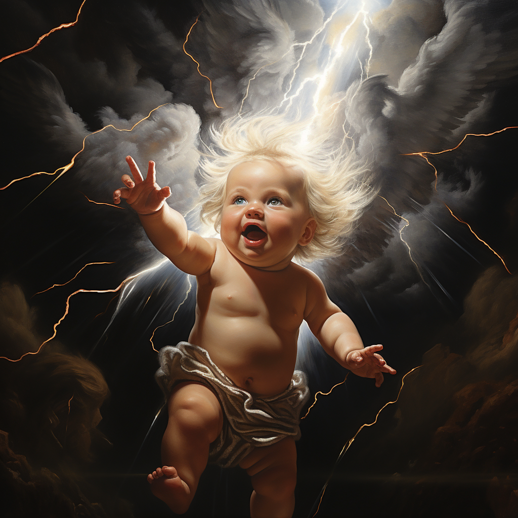 Angel baby throwing lightening