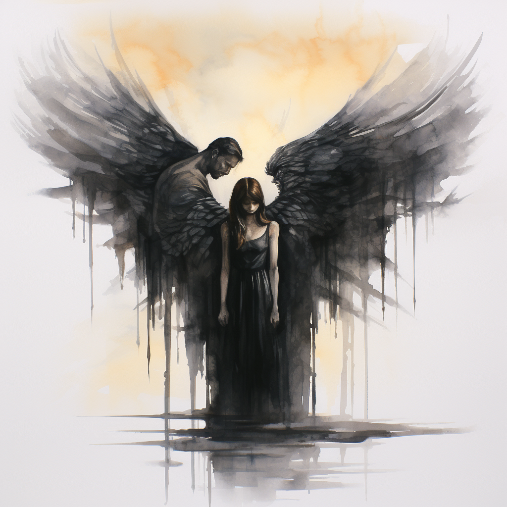 Angel Couple Embracing in Heavenly Light