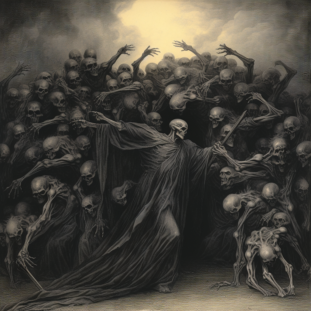 Souls in torment under angel of death