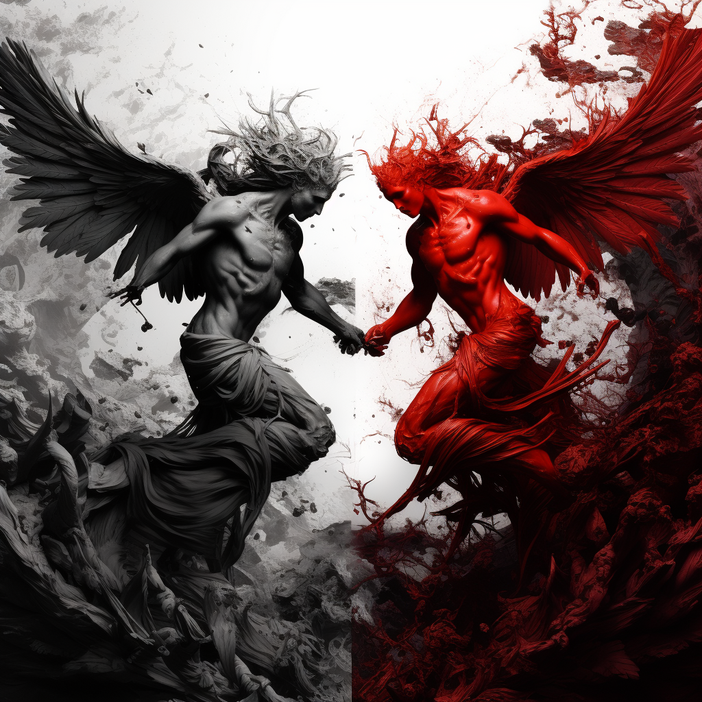 Angel and devil fighting fiercely