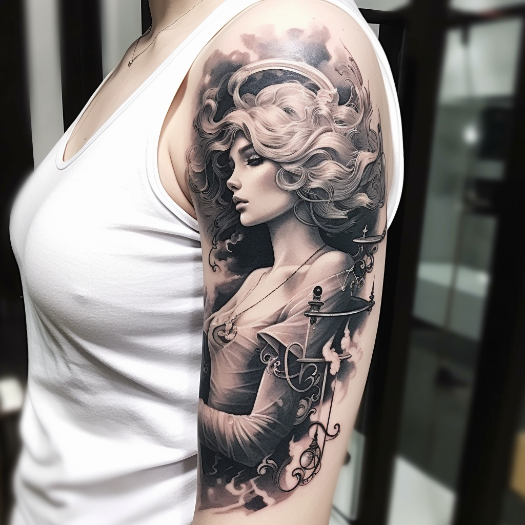 Angel Tattoo with Curly Hair and Strong Light