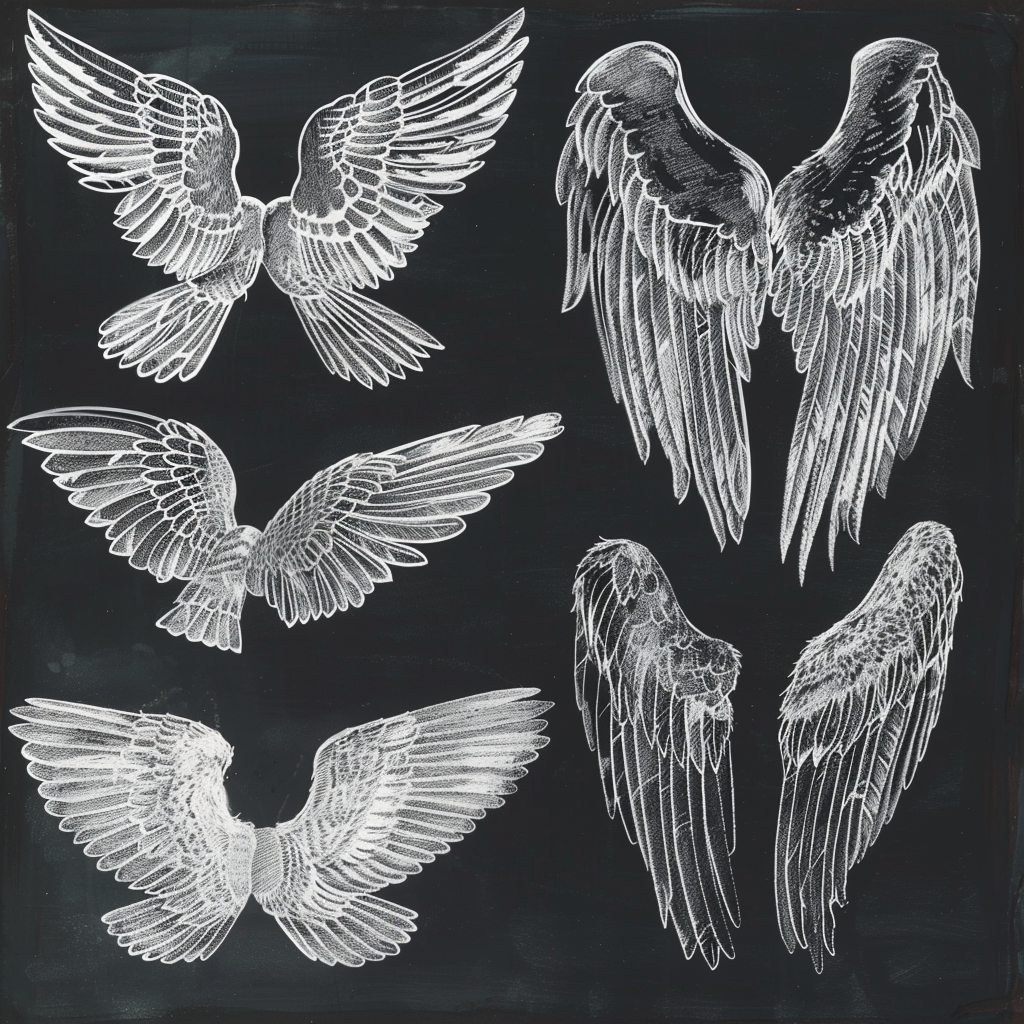 Angel Wings Chalk Sketches Black