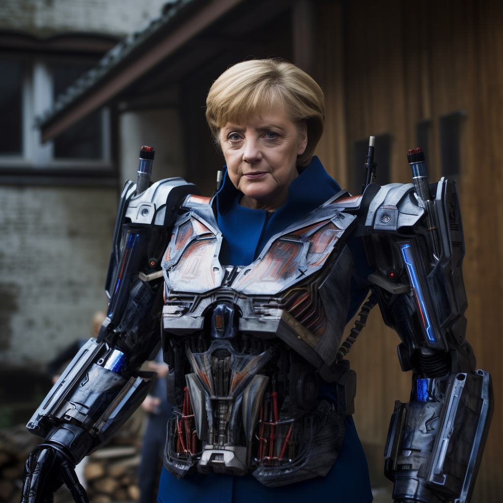 Angela Merkel transforming into Optimus Prime