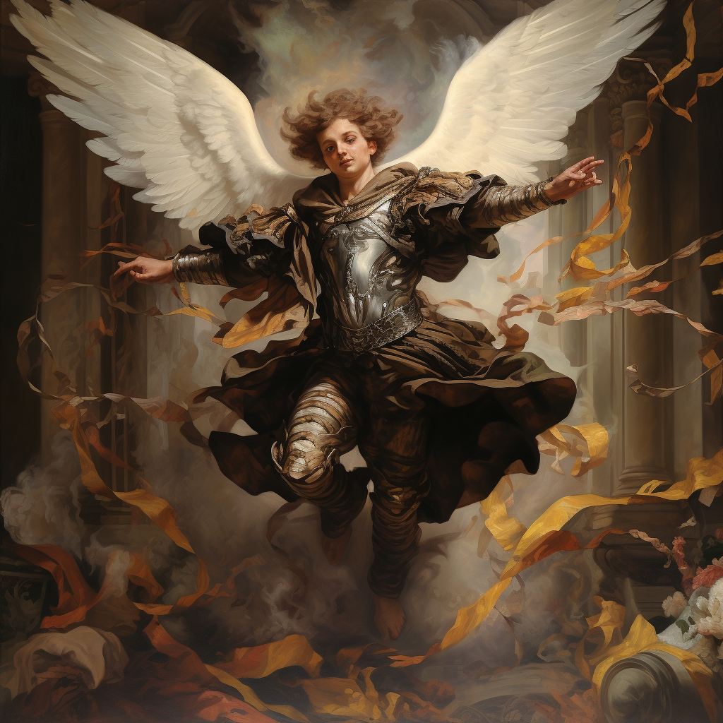 Baroque painting of angel with Icarus