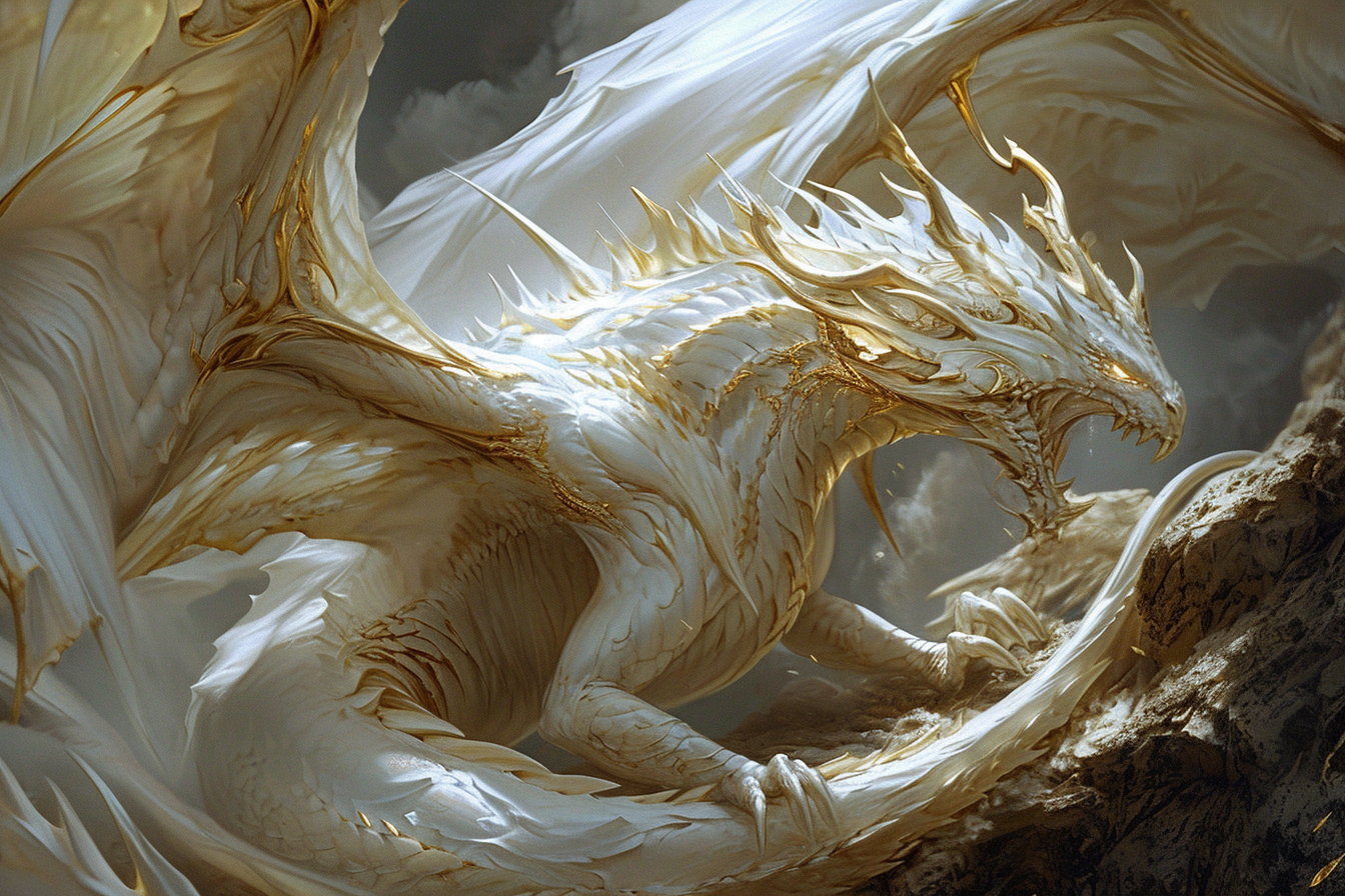 Angelic Demon Wyvern with White Nacre and Gold