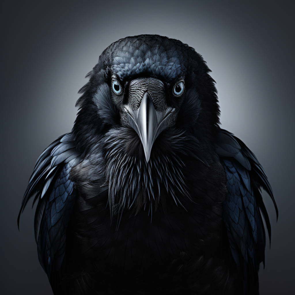 Raven with Angelic Eyes and Jagged Beak