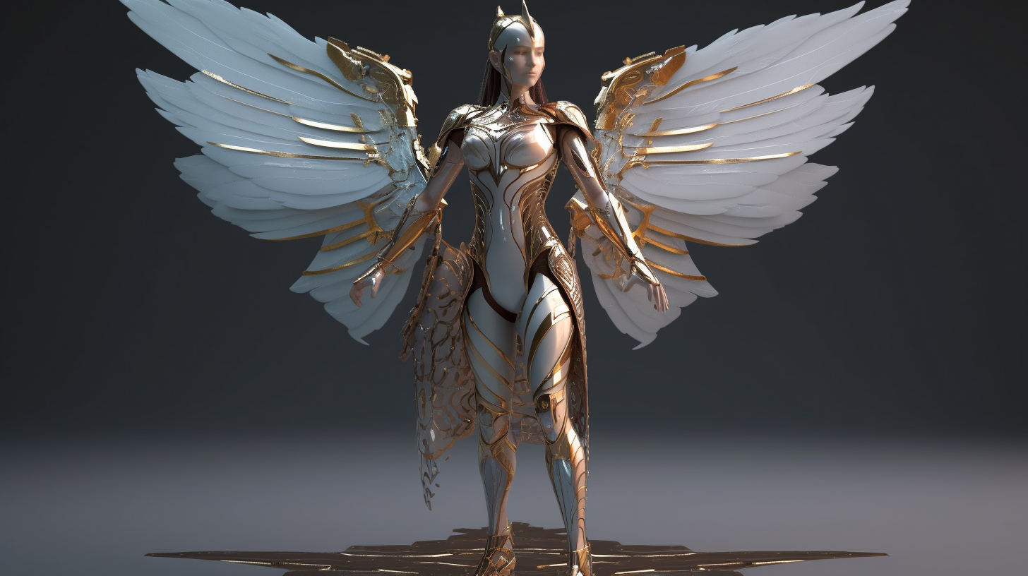 Female humanoid angel with armor and beautiful wings