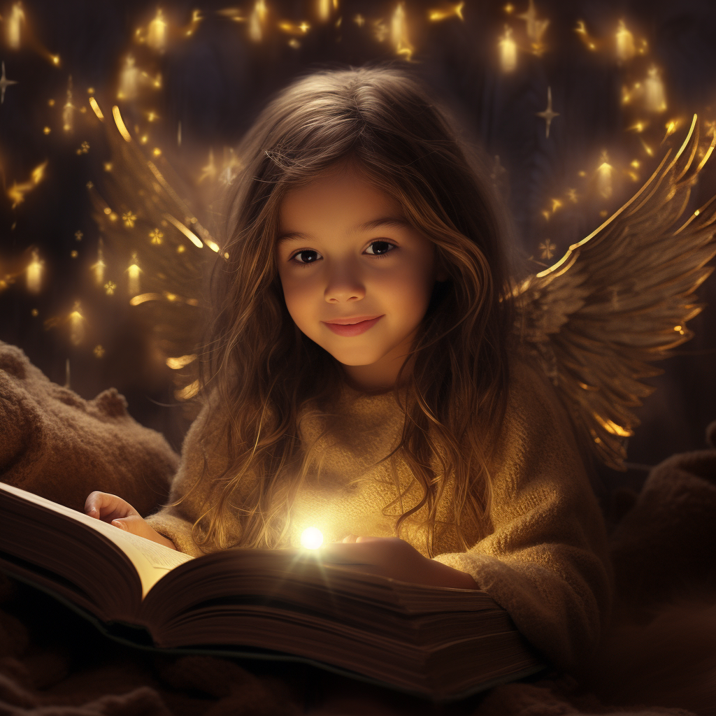 Adorable girl engrossed in book