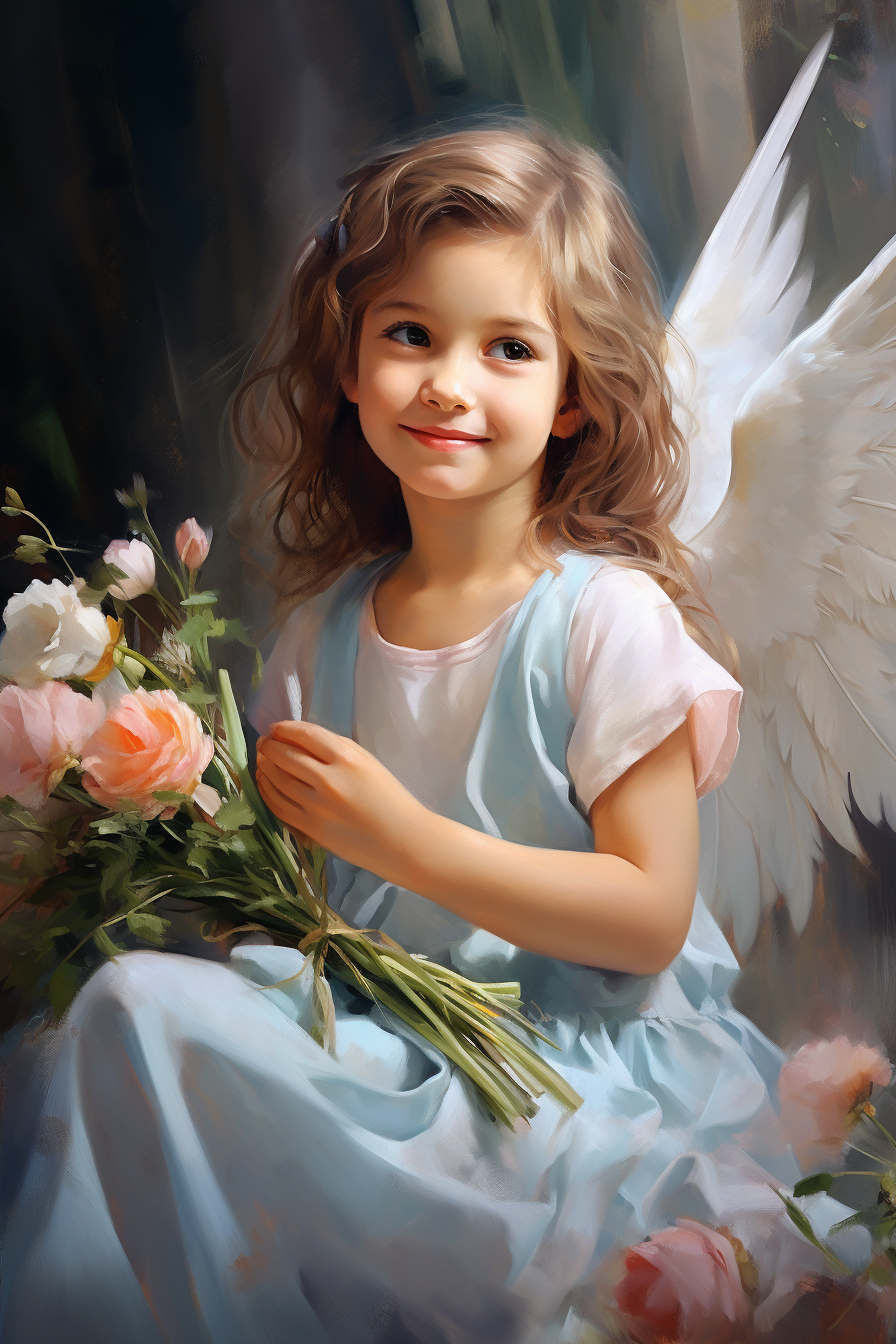 Beautiful smiling angel baby with divine wings