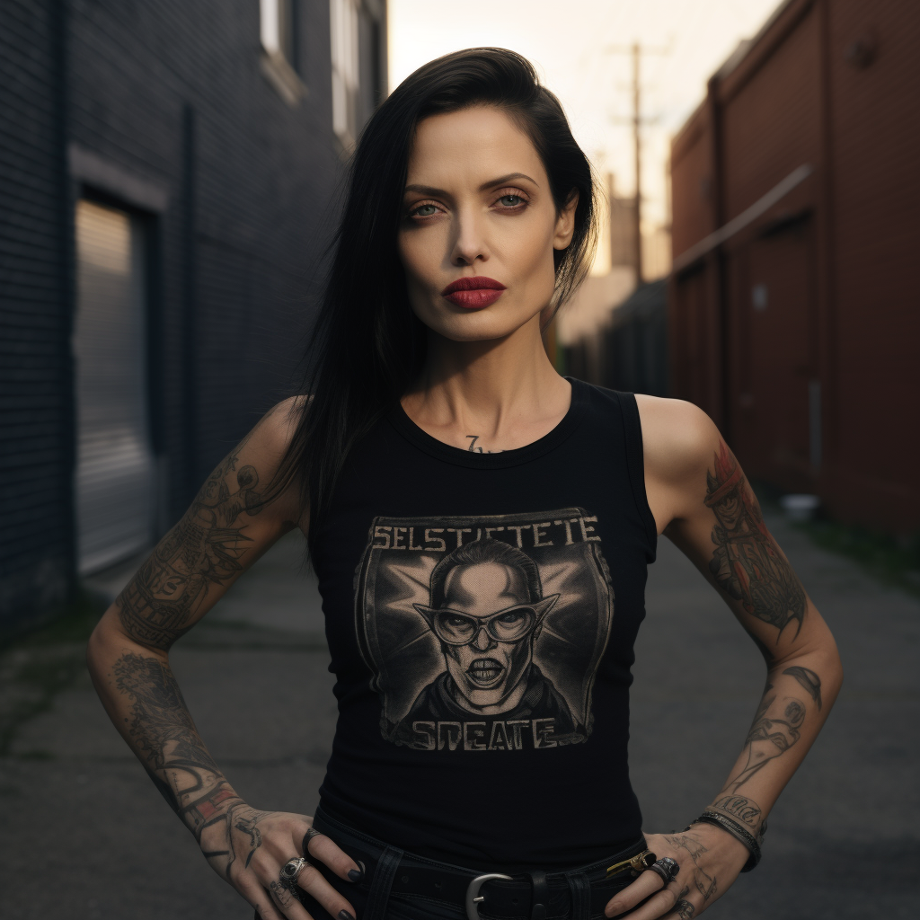 Angelina Jolie in punk look tank top