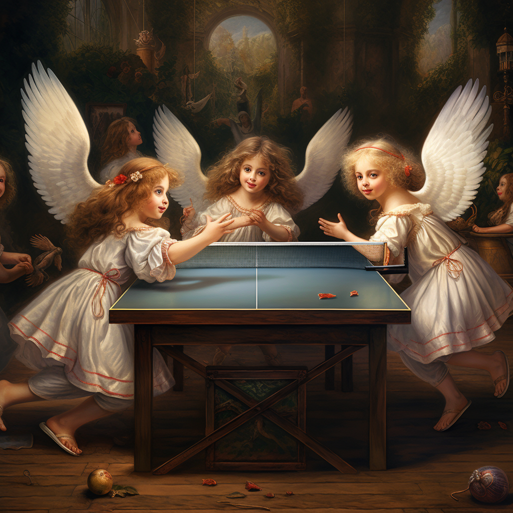 Angels playing table tennis