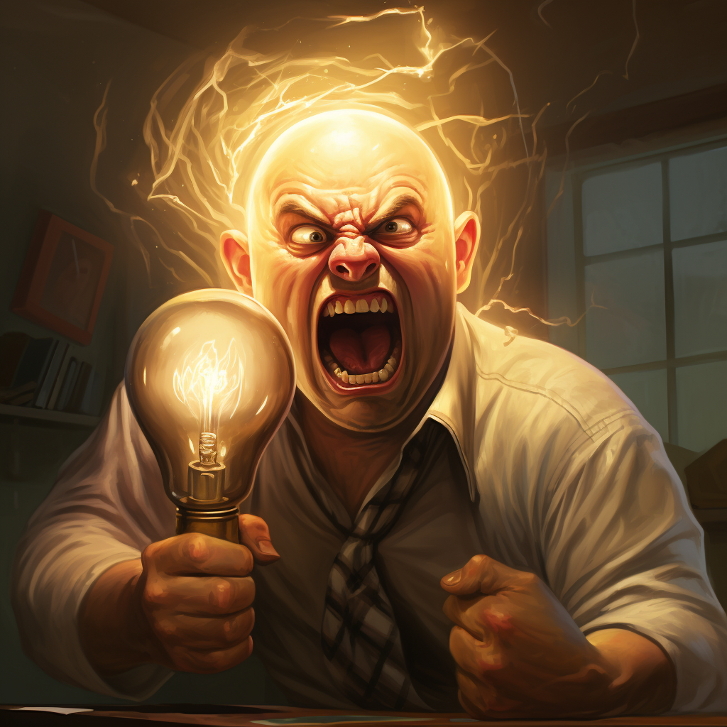 Humanized angry lightbulb illustration