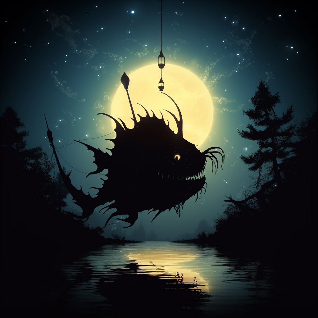 Dark ocean angler fish silhouette