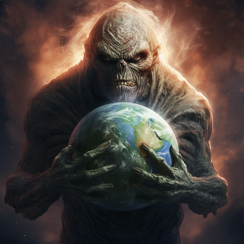 Huge Angry Alien Holding Earth